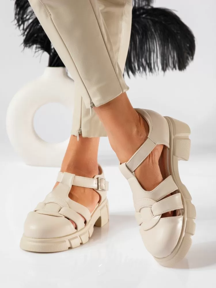 Pantofi casual dama bej din piele ecologica Reina #18841