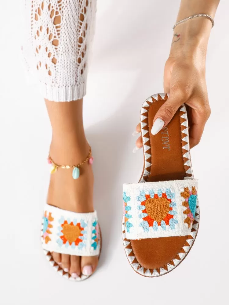 Papuci dama albi din material textil Miley #18871