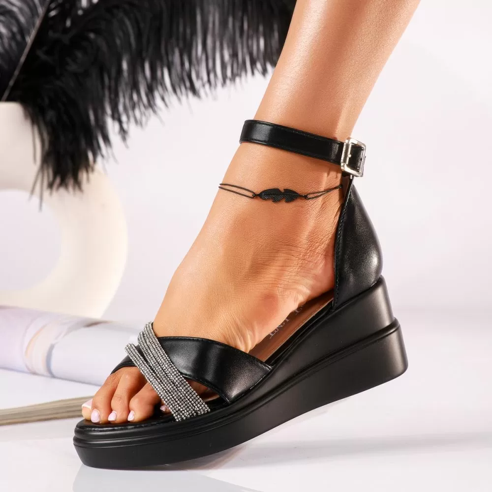 Sandale cu platforma dama negre din piele ecologica Carla #18975