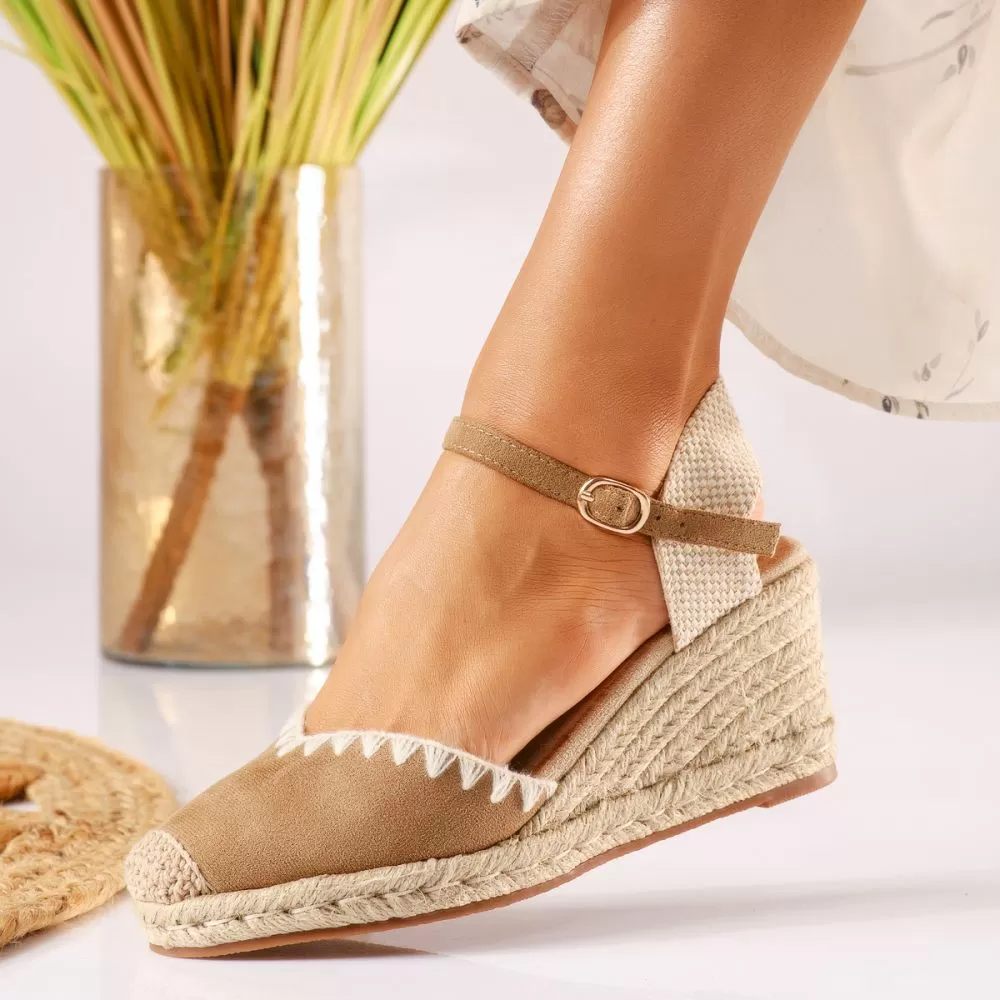 Sandale cu platforma dama khaki din material textil Nova #19051