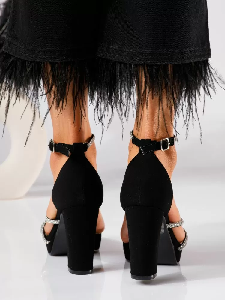 Sandale cu toc dama negre din piele ecologica Ivy #19066