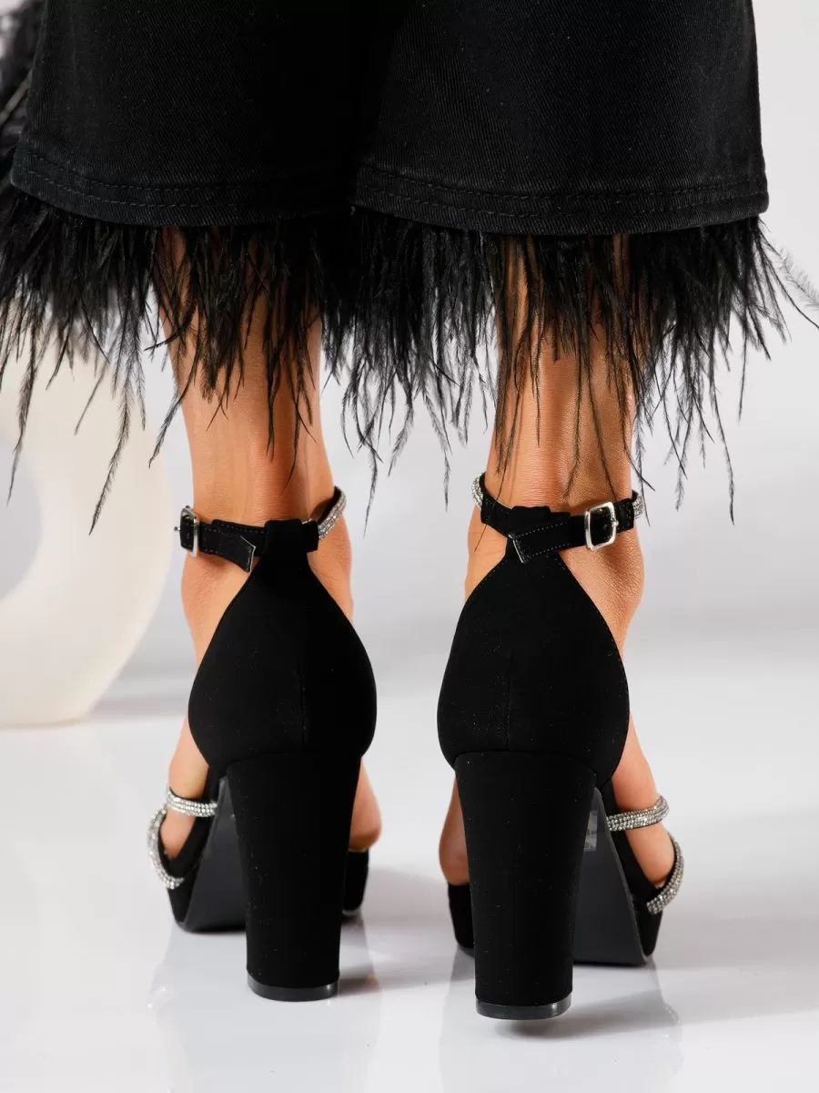 Sandale cu toc dama negre din piele ecologica Ivy #19066