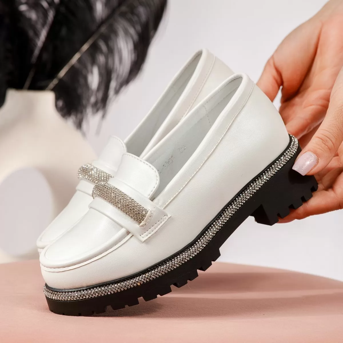Pantofi casual copii albi din piele ecologica Bella #19126