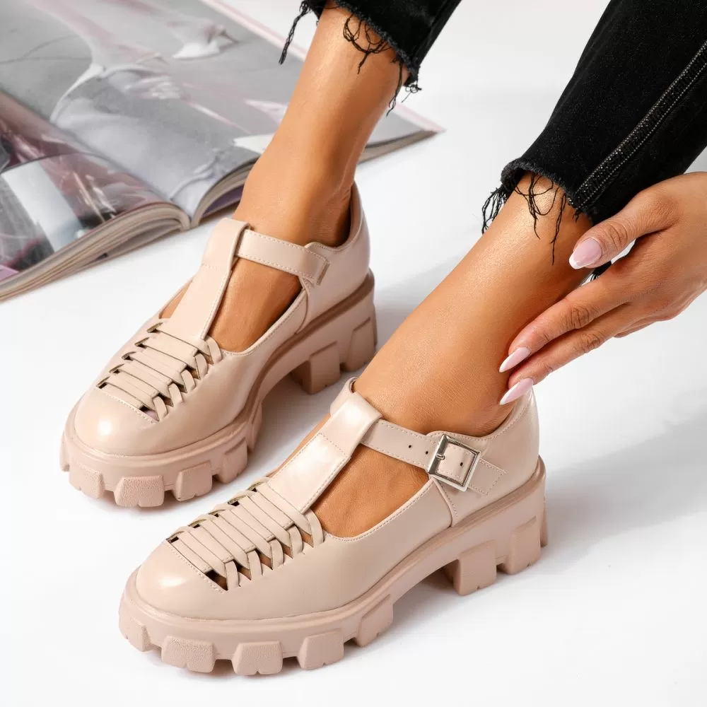 Pantofi casual dama bej din piele ecologica Maria #19235