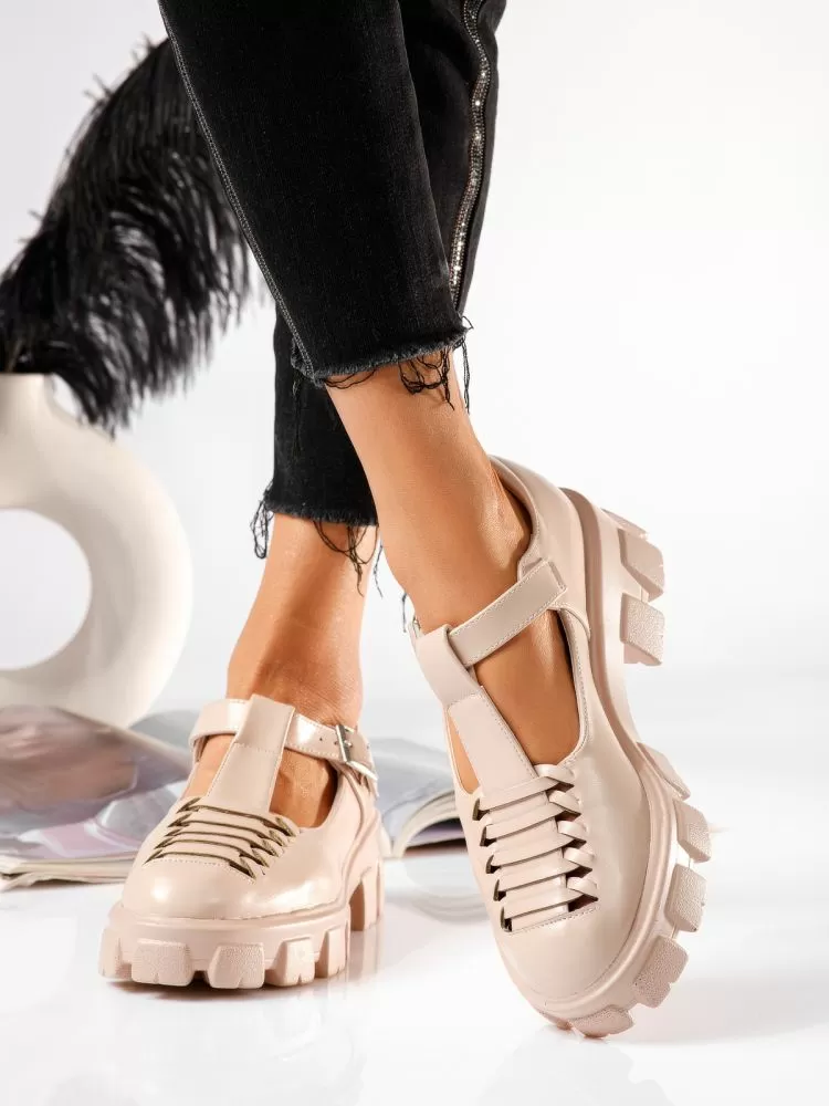 Pantofi casual dama bej din piele ecologica Maria #19235
