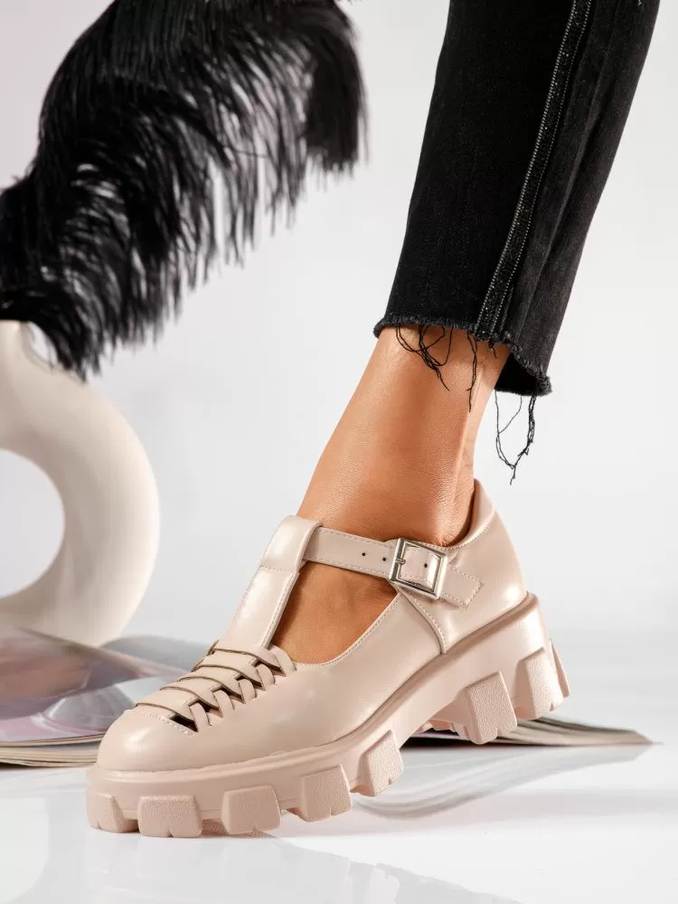 Pantofi casual dama bej din piele ecologica Maria #19235