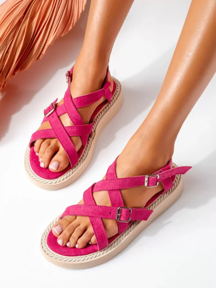 Sandale cu talpa joasa dama fucsia din piele ecologica intoarsa Amedea #19311