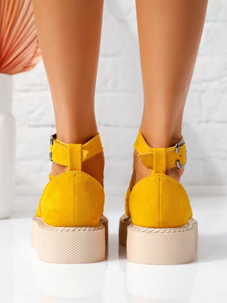 Pantofi casual dama galbeni din piele ecologica intoarsa Lena #19338