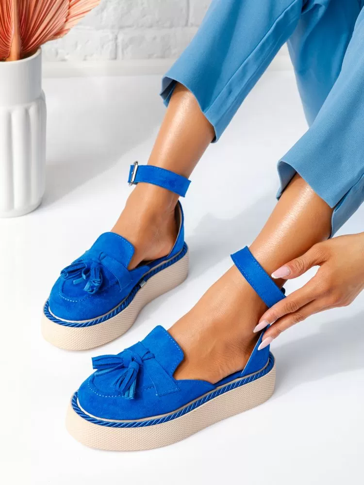 Pantofi casual dama albastri din piele ecologica intoarsa Lena #19342