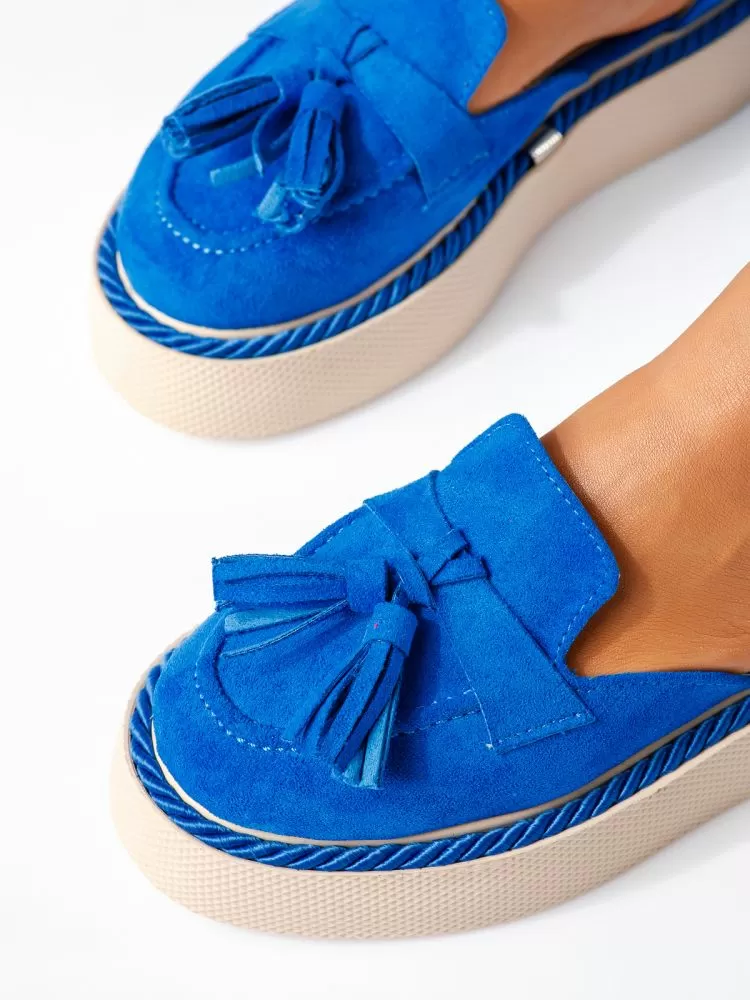 Pantofi casual dama albastri din piele ecologica intoarsa Lena #19342