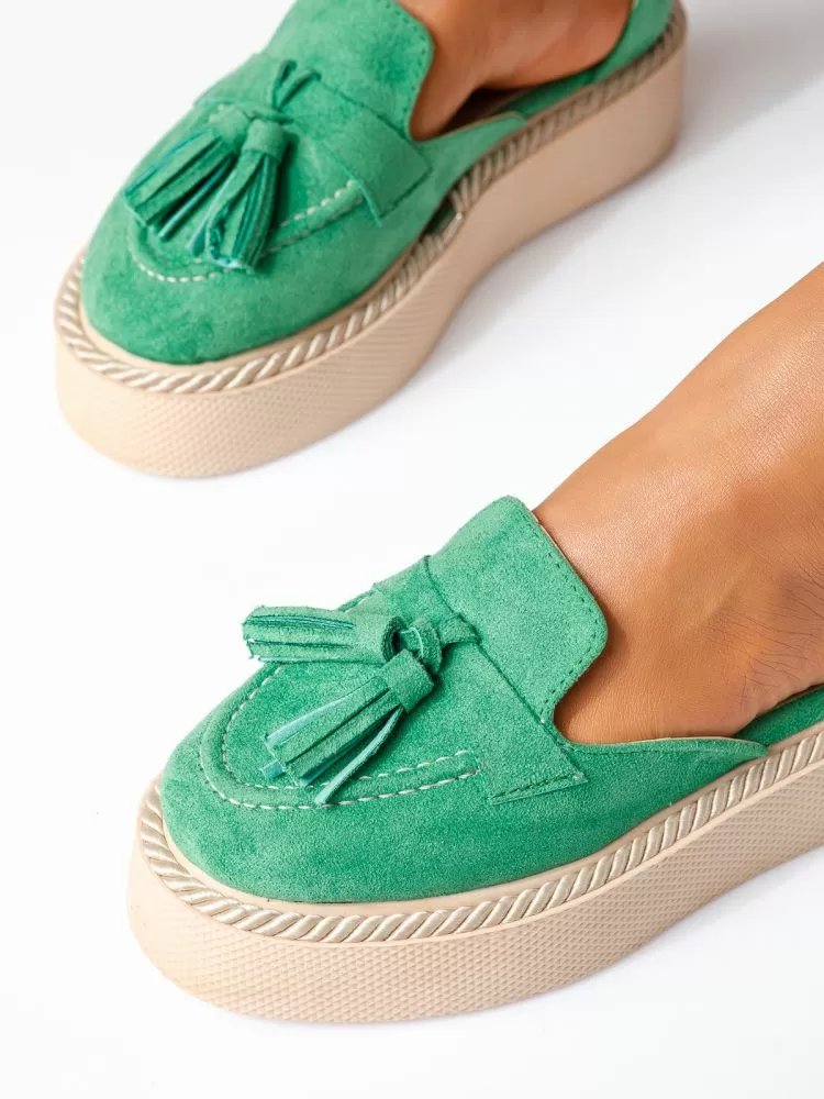 Pantofi casual dama verzi din piele ecologica intoarsa Lena #19344