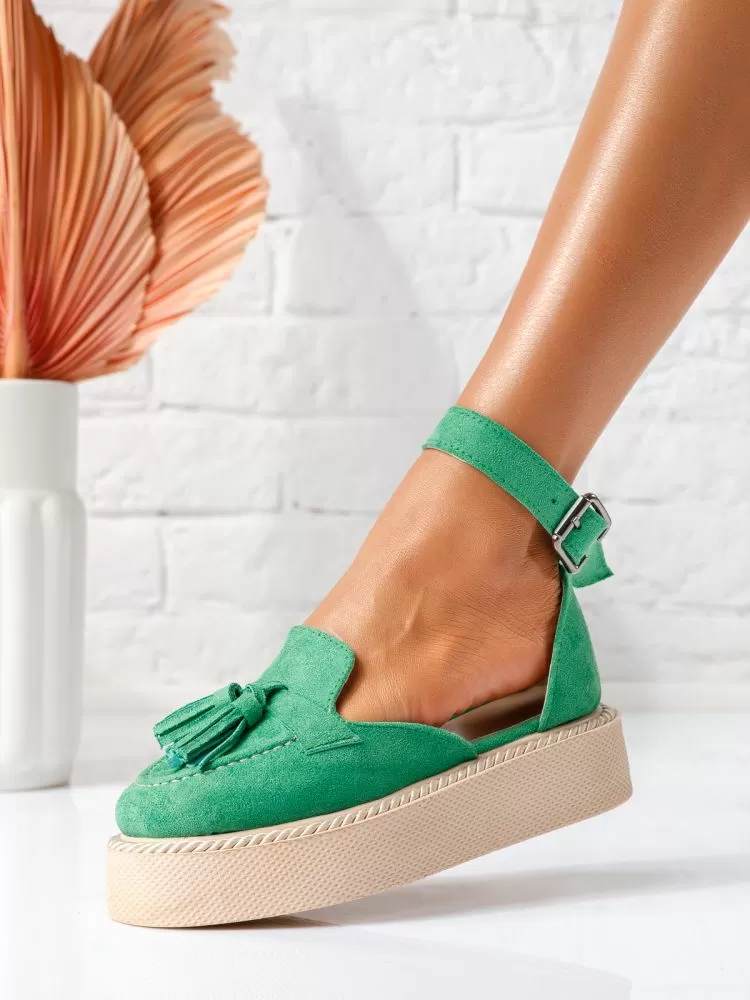 Pantofi casual dama verzi din piele ecologica intoarsa Lena #19344