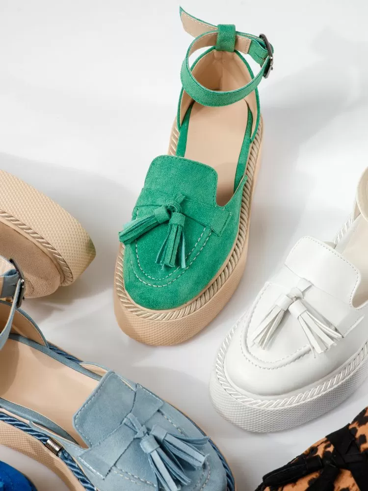 Pantofi casual dama verzi din piele ecologica intoarsa Lena #19344