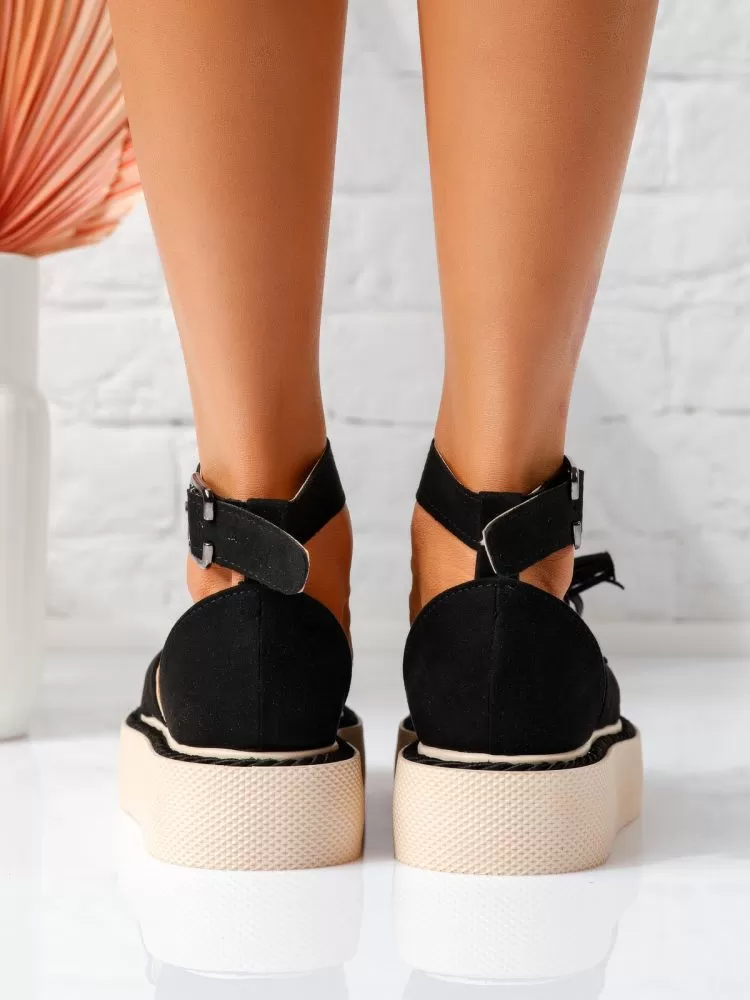 Pantofi casual dama negri din piele ecologica intoarsa Lena #19345