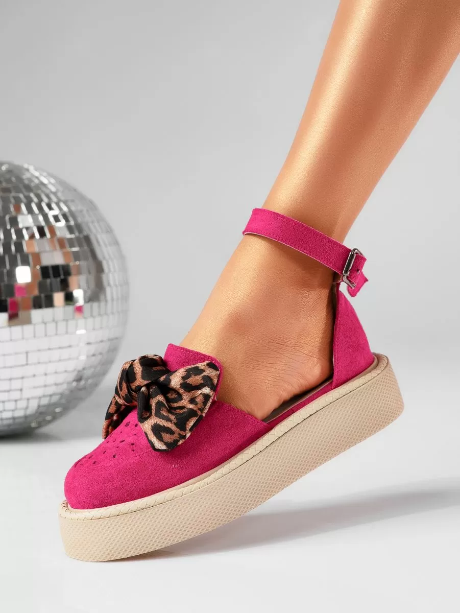 Pantofi casual dama fucsia din piele ecologica intoarsa Mia #19347