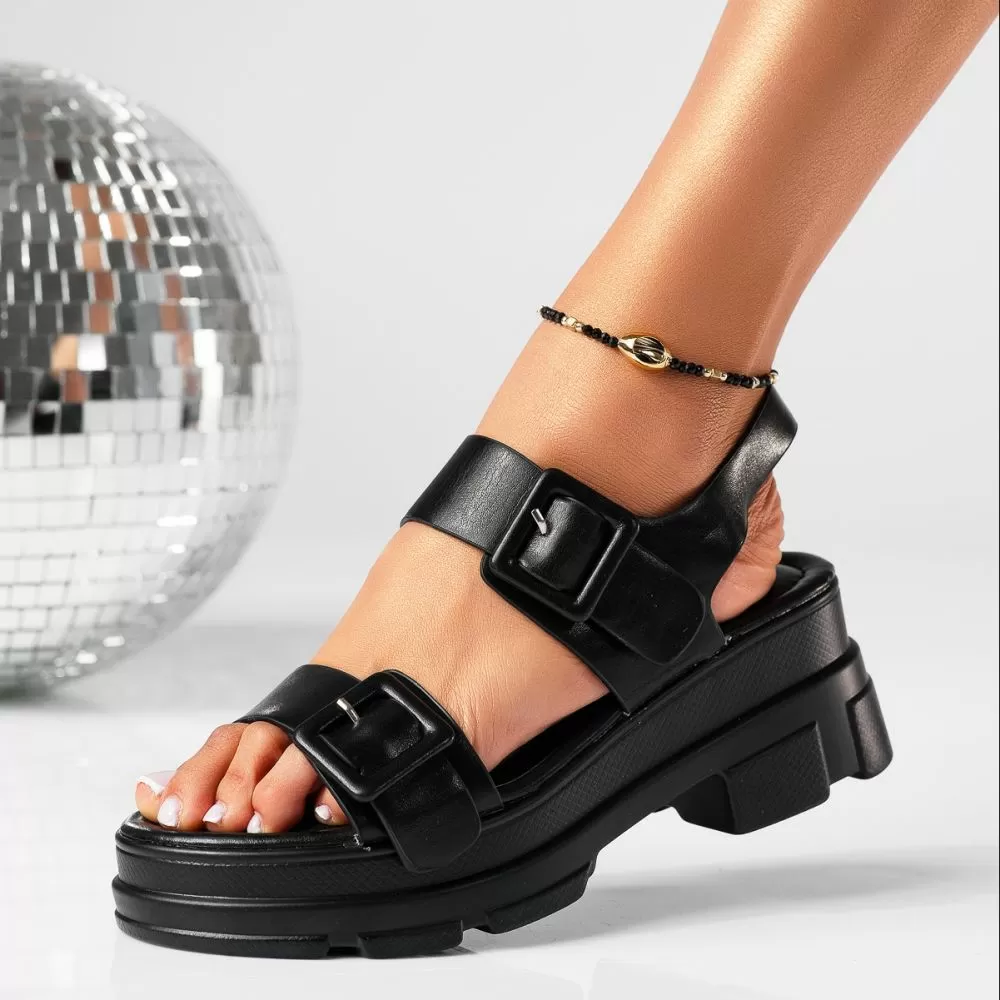 Sandale cu platforma dama negre din piele ecologica Olivia #19396
