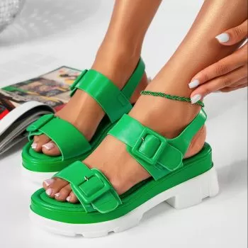 Sandale cu platforma dama verzi din piele ecologica Olivia #19398