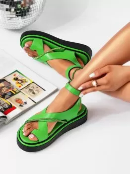 Sandale cu platforma dama verzi din piele ecologica Yara #19437