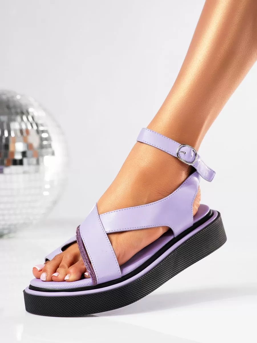 Sandale cu platforma dama mov din piele ecologica Yara #19438