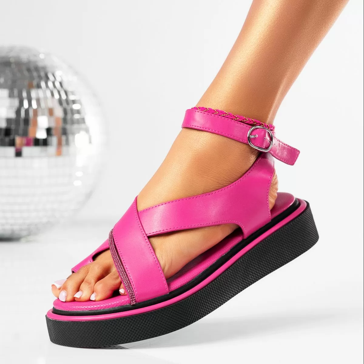 Sandale cu platforma dama roz din piele ecologica Yara #19439