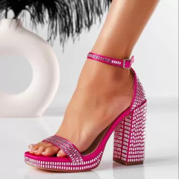 Sandale cu toc dama fucsia din satin Adina #19459