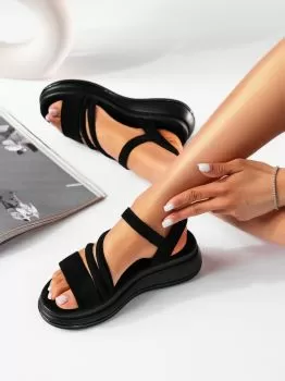 Sandale cu platforma dama negre din piele ecologica intoarsa Albera #19464