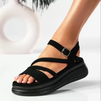 Sandale cu platforma dama negre din piele ecologica intoarsa Albera #19464
