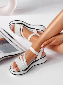 Sandale cu platforma dama albe din piele ecologica Albera #19465