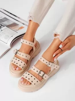 Sandale cu platforma dama bej din piele ecologica intoarsa Bianca #19478