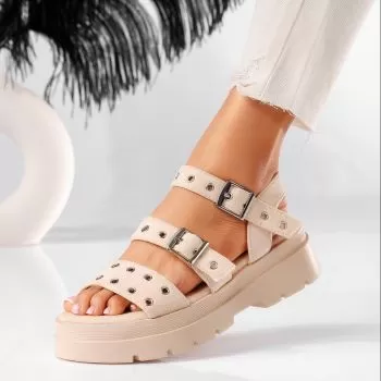 Sandale cu platforma dama bej din piele ecologica intoarsa Bianca #19478