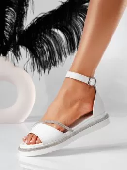 Sandale cu platforma dama albe din piele ecologica Calina #19485