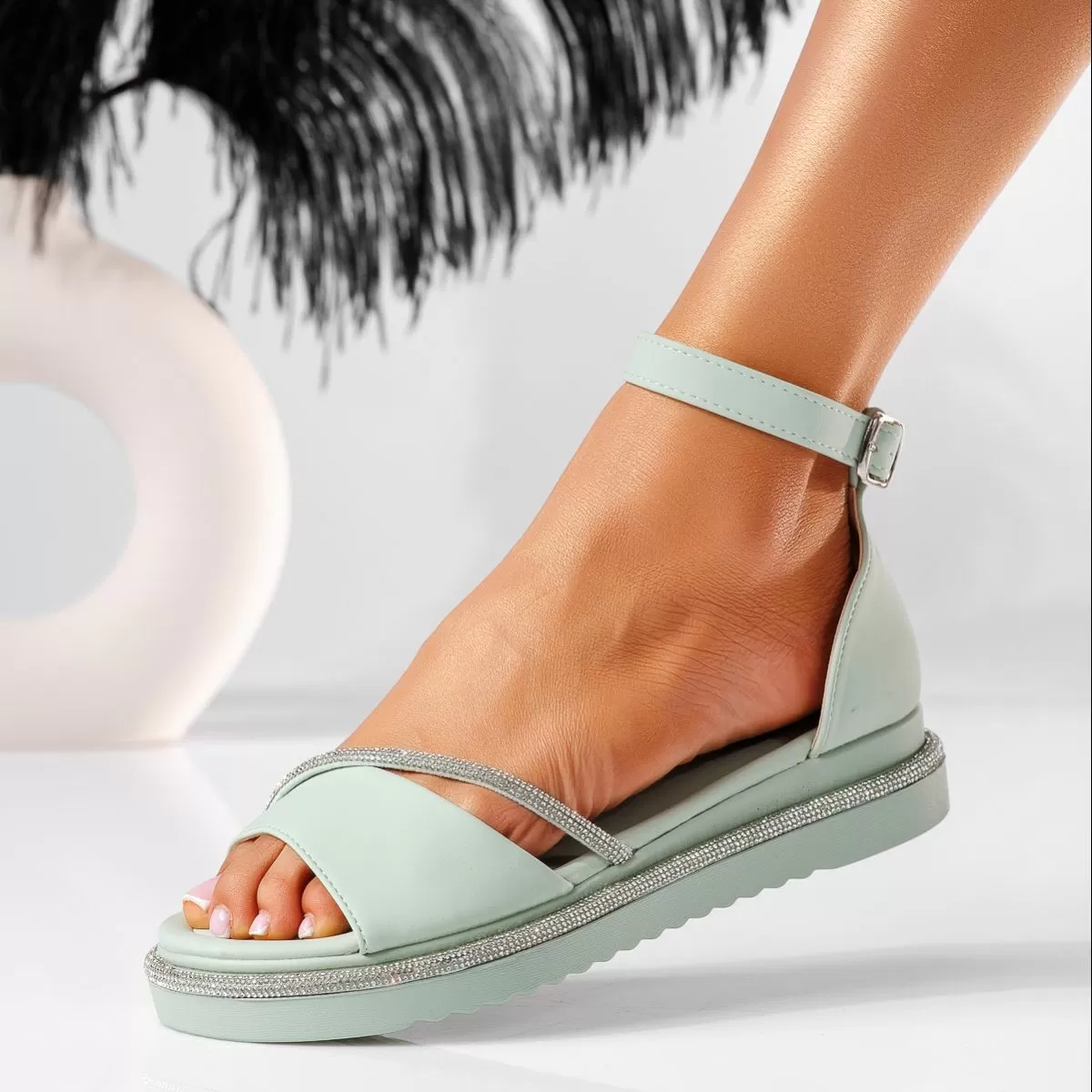 Sandale cu platforma dama verzi din piele ecologica Calina #19487