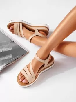 Sandale cu platforma dama bej din piele ecologica Camelia #19490
