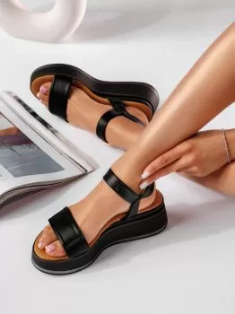 Sandale cu platforma dama negre din piele ecologica Chira #19491