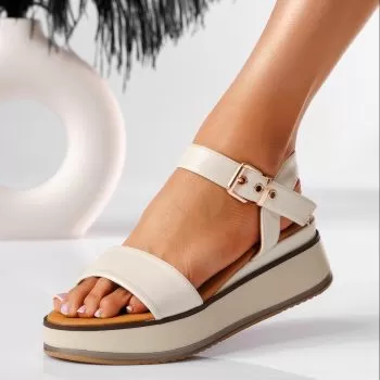 Sandale cu platforma dama bej din piele ecologica Chira #19492