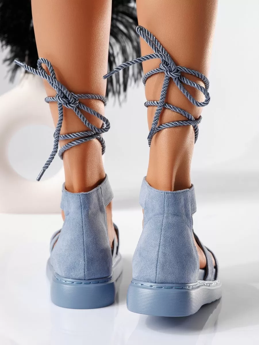 Sandale cu platforma dama albastre din piele ecologica intoarsa Diamond #19502