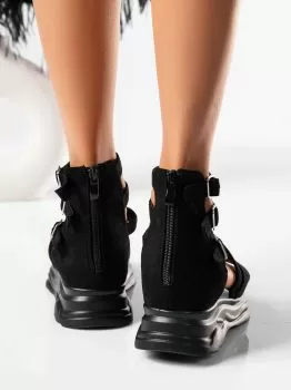 Sandale cu platforma dama negre din piele ecologica intoarsa Elaine #19503