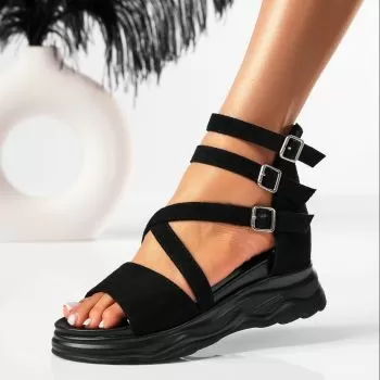 Sandale cu platforma dama negre din piele ecologica intoarsa Elaine #19503