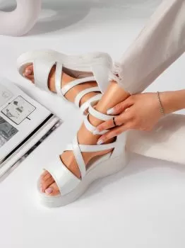 Sandale cu platforma dama albe din piele ecologica Elaine #19504