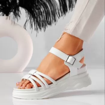 Sandale cu platforma dama albe din piele ecologica Elena #19507