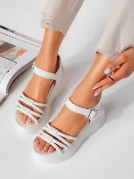 Sandale cu platforma dama albe din piele ecologica Elena #19507