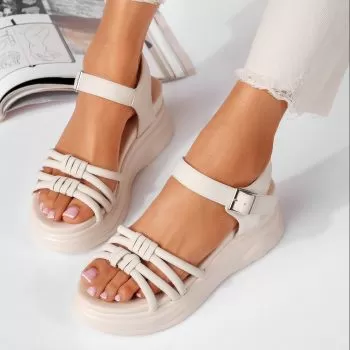 Sandale cu platforma dama bej din piele ecologica Elena #19508