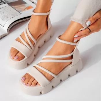 Sandale cu platforma dama bej din piele ecologica Elis #19512