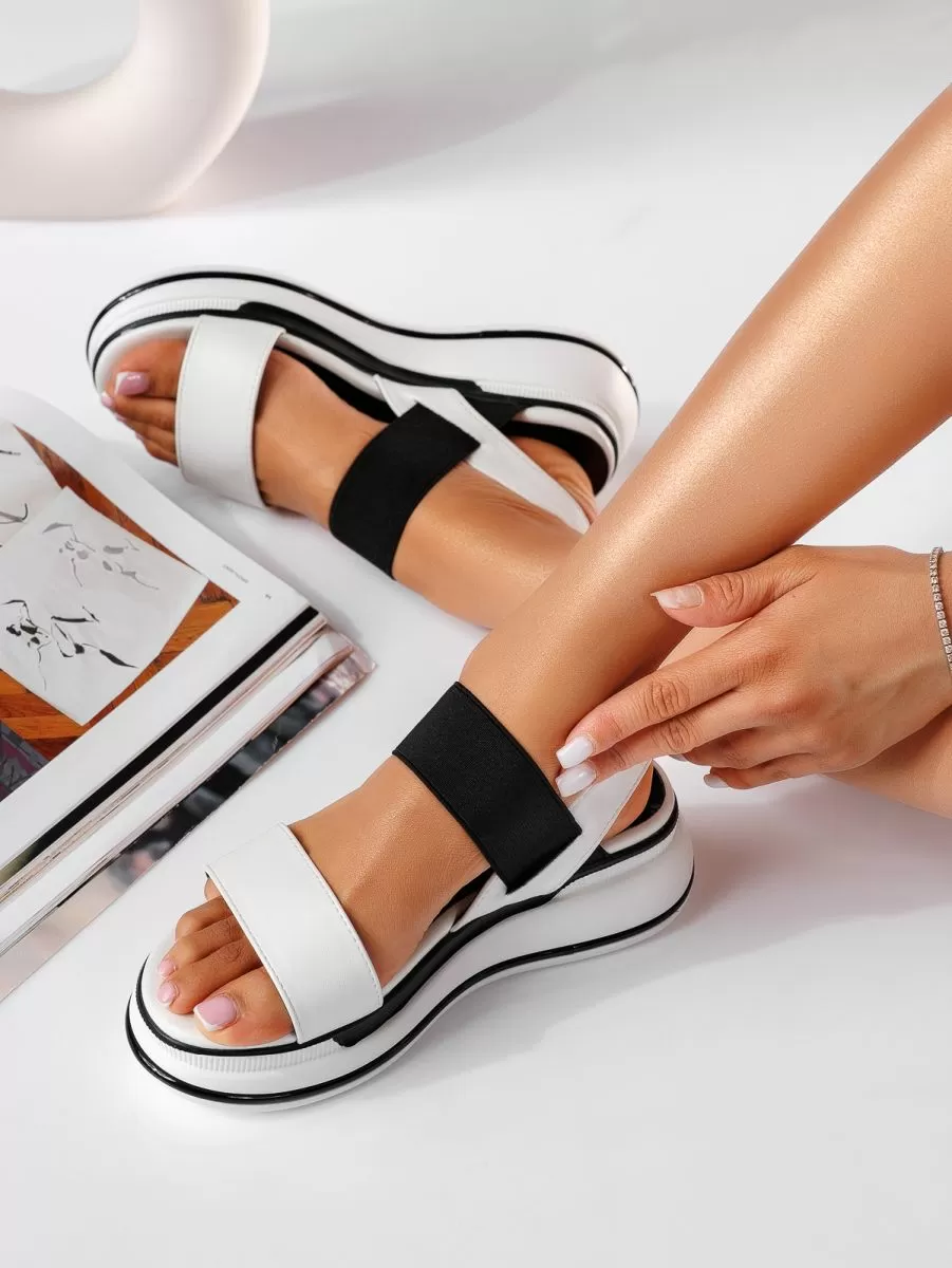 Sandale cu platforma dama albe din piele ecologica Ginger #19530