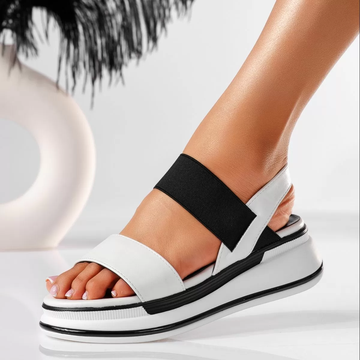 Sandale cu platforma dama albe din piele ecologica Ginger #19530