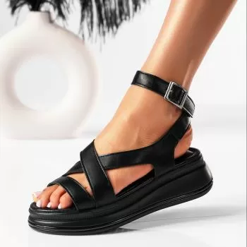 Sandale cu platforma dama negre din piele ecologica Hollie #19539