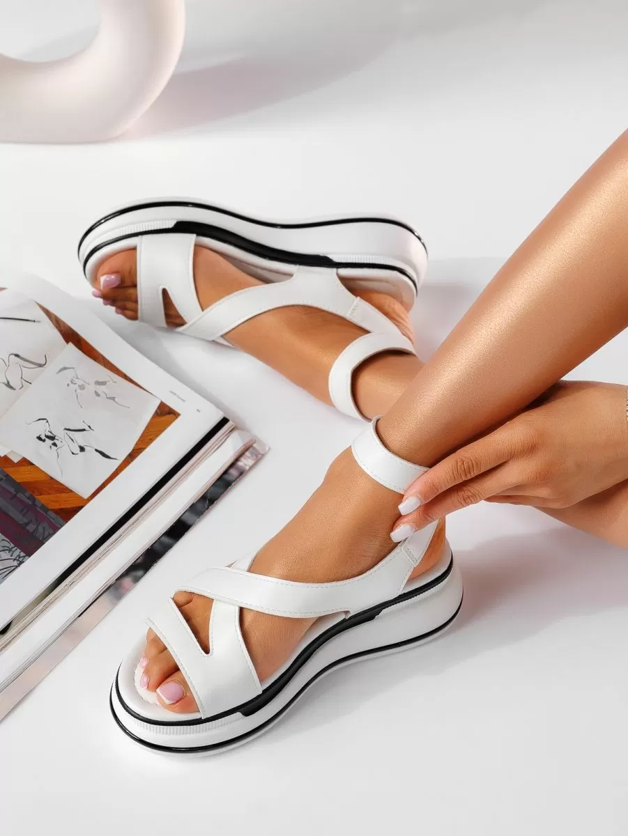 Sandale cu platforma dama albe din piele ecologica Hollie #19540