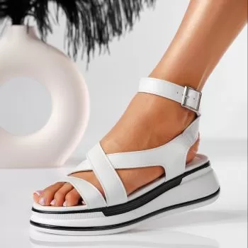 Sandale cu platforma dama albe din piele ecologica Hollie #19540