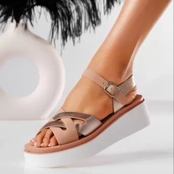 Sandale cu platforma dama roz din piele ecologica Iasmina #19548