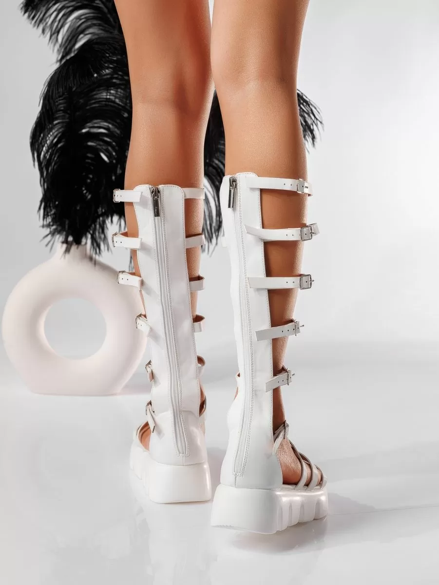 Sandale gladiator cu platforma dama albe din piele ecologica Jade #19555